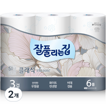 잘풀리는집 클래식 3겹 퀄팅 롤화장지 25 m, 6개입, 2개