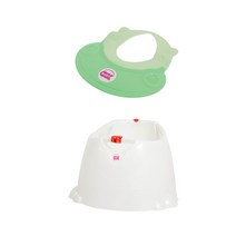 오케이베이비 오플라 아기욕조 + 히포 샴푸캡 세트, 펄화이트(욕조), 민트그린(샴푸캡)
