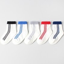 설레발 아동용 삼선 포인트 중목 양말 5켤레 세트