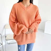 이지스튜디오 여성용 비포 드랍숄더 오버핏 빅사이즈 브이넥 니트