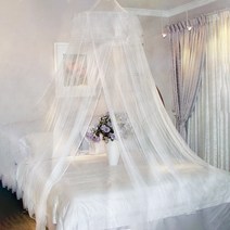 럭셔리 레이스 캐노피 모기장, 화이트(모기장), 랜덤발송(장식용꽃)