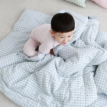 화모 유아용 클레식체크 차렵 이불, 블루