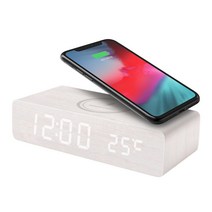 OWC시계 플랫 우든 무선 충전 디지털 탁상시계, 화이트