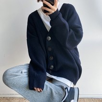 뜨개진 여성용 램스울 오버핏 골지 빅 클로에 박시 가디건