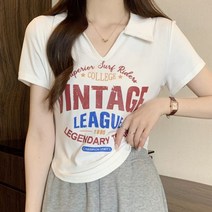 여성용 MA 빈티지 레터링 슬릿 티셔츠