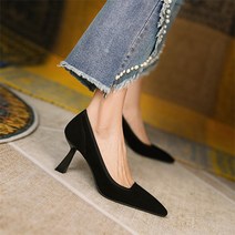 프랑스 커리어우먼 스타일 스웨이드 스틸레토 하이힐 6cm