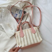 밀짚 짜임 스트라이프 컬러 크로스백 미니백