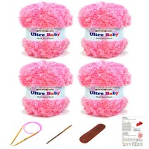 행복뜨기 울트라베이비 뜨개실 4p + 바늘 8mm + 돗바늘 + 라벨 + 목도리도안 세트, 1071 살구핑크, 1세트
