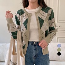 베러스윗 여성용 아가일 배색 니트 긴팔 가디건