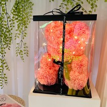 러블리팜 플라워곰인형 + 전용케이스 + 리본장식 + LED전구 + 레터링시트지 풀세트 프로포즈 L, 코랄