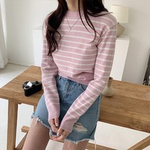여성용 럽스 니디 스트라이프 라운드넥 니트
