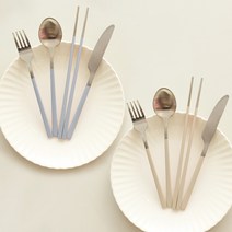 달팽이리빙 퀴진드마망 커트러리 4인세트, 그레이 + 브라운, 숟가락 4p + 젓가락 4p + 나이프 4p + 포크 4p