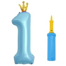 제이벌룬 은박 왕관 숫자풍선 대 1 + 손펌프세트, 블루(풍선), 블루(손펌프), 1세트