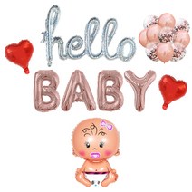 hello BABY 베이비 샤워 파티 여자아기 풍선 세트, 실버(hello), 로즈골드(BABY), 레드(하트풍선), 메탈로즈골드톤(라운드풍선), 1세트