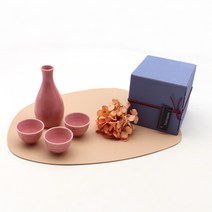 달소금 핸드메이드 도자기 핑크도쿠리 잔 선물세트, 1세트, 도쿠리 + 술잔 3p