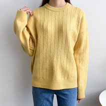 헤이진 여성용 루즈핏 세로 라운드 니트 티셔츠