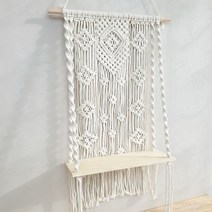 빈티지 엘리사 마크라메 벽장식 선반, 아이보리 + 우드