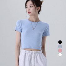 어썸어라운드 여성용 말랑 쫀쫀 심플 크롭 반팔 티셔츠