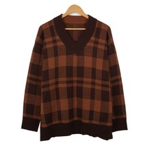 제제 남성용 체크 브이넥 오버핏 니트