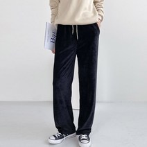 여성용 러비 벨벳 골지 통 일자 팬츠