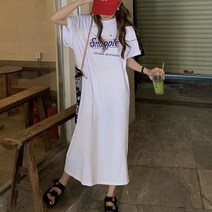 Snaple 자유로운 중소매 임산부 루즈핏 롱 원피스
