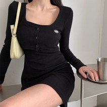 구디프 여성용 스퀘어넥 슬림핏 긴팔 원피스