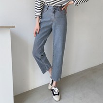 라라온 여성용 그레이 워싱 일자핏 데님팬츠