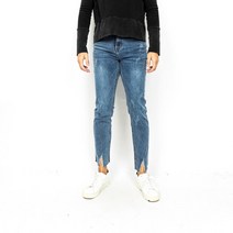 남성용 골드퍼센트 테이퍼드핏 밑단 워싱 절개 데님팬츠