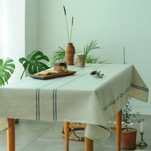 하임앤하임 프렌치 스트라이프 내츄럴린넨 방수 식탁보, 베이지 + 네이비, 6인용(110 x 200 cm)