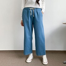 헤이진 여성용 데님 밴딩 와이드팬츠