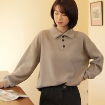 빼빼 여성용 단추 카라넥 맨투맨 니트 티셔츠