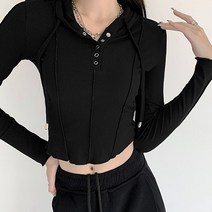 구디프 핀턱 포인트 크롭 후드티