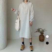 무드인더 여성용 기모 롱 후드 원피스