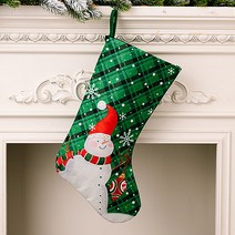 연말 감성 체크 패턴 크리스마스 양말 주머니, 그린