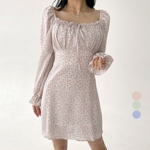 플랜데이 플라워 셔링 쉬폰 스퀘어넥 오프숄더 원피스
