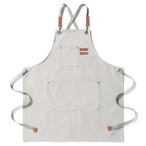 몽오브 가죽 포인트 심플 캔버스 앞치마, 화이트