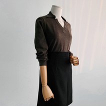 끌레느모네 여성용 보들보들 오픈카라넥 긴팔 니트