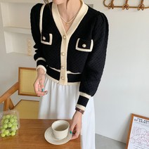 앤드스타일 여성용 펄버튼배색 니트 가디건 262269