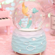 뭉게구름 인어공주 멜로디 자동 눈 날림 LED 스노우볼, 블루A