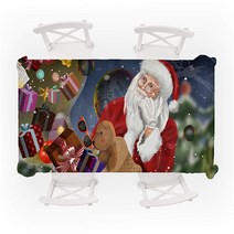 호호호 산타클로스 해피 크리스마스 테이블커버 식탁보, 타입A, 90 x 90 cm