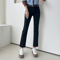 세컨그라운드 여성용 슬림 일자 블랙 데님 팬츠 롱
