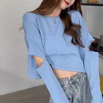 모네타 여성용 유니크 트임 크롭 티셔츠