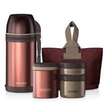 오쿠 보온보냉도시락 세트 1080 + 보온보냉병 1200ml, 버건디, 1세트