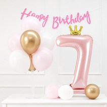 조이파티 풍선스탠드 + 생일가랜드 + 숫자풍선 생일세트 7, 핑크, 1세트