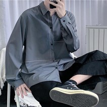 맨즈건 남자 카라넥 라인 포인트 오버핏 데일리 긴소매 셔츠 13684