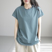 아베크 여성용 여름 캐주얼 단색 컬러 반소매 탑