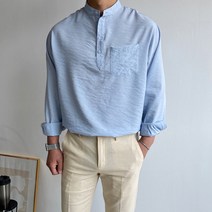 머시따 남성용 스탠다드 린넨 차이나 헨리넥 셔츠