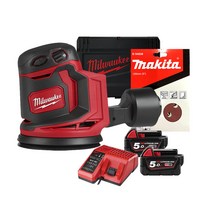 밀워키 18V 원형 충전샌딩기 샌더 세트 125mm M18 BOS125-502X + 마끼다 샌딩페이퍼 120방 10p, 1세트