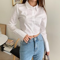 시크블랙 여성용 더오러 크롭 뒷밴딩 긴팔 셔츠 NB1824K21