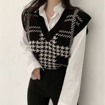 레몬티 유니크 브이넥 하운드체크 조끼 lkf21368